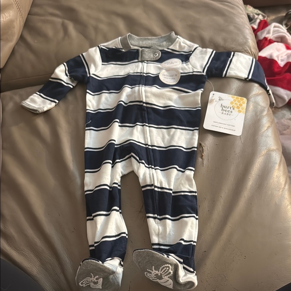 Burt's Bees Baby Navy and White Striped One Piece